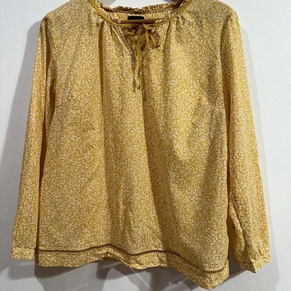 Talbots Top Women Women's Yellow Long  Sleeve Split V Neck Eyelet‎  Tunic SZ LP - Picture 2 of 14